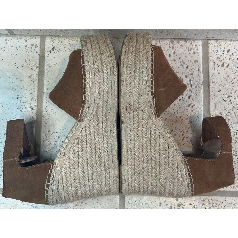 Marc Fisher Alida Espadrille Platform Wedge Natural Brown Sandal Size 11